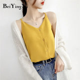 Casual Loose Buttons Top Tank Women 5Colors Sexy High Street Strap Chiffon Female T Shirt All-match Soft Camis
