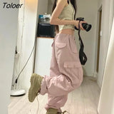 Women's Baggy Cargo Pants Loose Oversized Hippie Drawstring Tech Pants Streetwear Joggers Wide Leg Cloth joggers