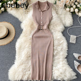 Knitted Sexy Club Sheath Bodycon Dresses Women Solid Sashes Stretch Button Vestidos 2022 Summer Robes