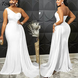 Design One Shoulder Irregular Pleated Fold Maxi Long Dress Women Party Night Club Dresses Vintage Vestidos Elegant
