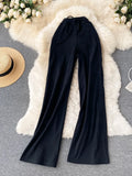 Women Long Pants Solid Fashion Spring Autumn High Elastic Waist Wide Leg Trousers Casual Sportswear Fitness Pants