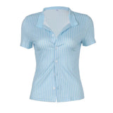 Commute Wind Fashion Stripe Buckle Bubble Sleeve Top Hottie Temperament Folding Braid