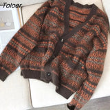 Pullover Patchwork Loose Lantern Long Sleeve Women Simple Knitted Sweater Elegant All-match Oversize Streetwear