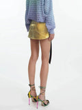 Sexy Gold A Line Skirt For Women High Waist Straight Denim Mini Irregular Hem Skirts Female Fashion New 2022