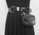 Pu Leather Black Mini-bag Metal Buckle Long Wide Belt Personality Women New Fashion All-match Spring Autumn 2023
