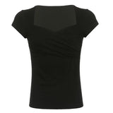 Criss Cross Ruched V Neck Tee-Outfit