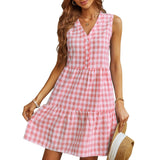 V Neck Plaid Sleeveless