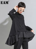Loose Fit Asymmetrical Ruffles Sweatshirt New High Collar Long Sleeve Women Big Size Fashion Tide Spring Autumn 2023