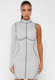 Print Lines Single Sleeve Turtleneck Bodycon