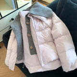 Korean Version Of Fragrant Taro Quilted Knitted Collar Splicing Cotton Suit Super Good-Looking Coat Warm Cotton Clothes New Cotton