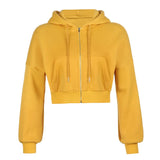 Solid Color Casual Zip Up Cropped Hoodie-Outfit