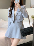 Autumn Blazers Dress Suits Female Pure Color Y2k Crop Tops + Mini Skirts Elegant 2 Piece Dress Set Korean Clothing