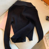 Black Ribbed Gold Button Zipper Cardigan-Outfit