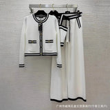Long-Sleeved Knitted Shirt Coat + Straight Trousers + Vest Three-Piece Set High Quality Women's
