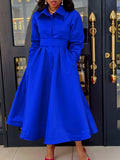 Women's Clothing 2025 Autumn New Large Swing Solid Color Collar Long Sleeve A Dress African