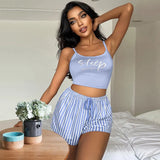 Sling Pyjamas Women's Sleet Shorts Set Letter Striped Print Lady's Home Clothes Can Be