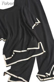 Knitted Short Sleeve Pants Loungewear Set O-neck Loose Side Shirt Pant Sets 2023 Women Casual Tracksuit Two Piece