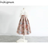 Temperament Skirts for Women 2023 Faldas Mujer De Moda Fashion Pink Print Vintage A-line Pleated Skirt High Waist Korean