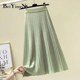 New Arrival Knit Skirt Women Solid Vintage Fashion Pleated Midi Skirts Ladies Knitted Soft Korean Skirt Faldas