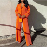 Shirts and Long Pant Two Piece Set Women Outfits Office Long Sleeve Tops Lady Trousers Set 2022 Loose Suit Clothing