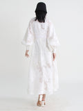 Elegant Solid Dresses For Women Stand Collar Long Sleeve Single Breasted High Waist Tunic Embroidery Dress Female