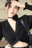 Temperament Tops Female V-neck Puff Sleeve Floral Blouse for Women Cropped Top 2023 Blusas Mujer De Moda Chic Sexy Shirts