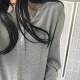 Sleeve T-shirts Women Solid Buttons Loose Spring Simple Tops Korean-style Chic Female Autumn Ulzzang All-match Outwear