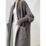 Gray Big Size Long Knitting Cardigan Sweater Loose V-Neck Long Sleeve Women New Fashion Tide Autumn Winter 2022