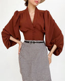 2022 Fashion All-match Lantern Sleeve Ladies Shirt Vintage Long Sleeve Fitted Female Shirts Blusas Chic