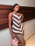 Striped Tuxedo Ass Dress Women's Summer Sleeveless Vest Dress Slimming Waist Thin Knitted