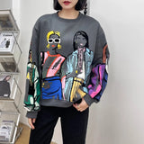 And Autumn New Women's Clothing Plus Velvet Without Hat Round Collar Loose Print Sweatshirt