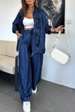 Women's Straight Trousers Two-Piece Solid Fashion Long-Sleeved Jacket Three-Dimensional Pocket