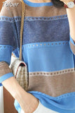 Loose Knitted Sweater Women Three Quarter Sleeve Woman Pullovers Sweaters Casual 2023 Autumnsummer Spring Striped