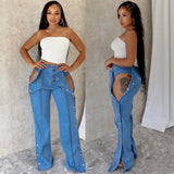 Women's High-Waist Jeans Women's Fashion Street Double Button Closed Casual