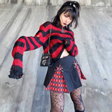Gothic Short Sweater 2021 Summer Women Sexy Striped Cool Hole Broken Jumper Loose Alt Emo Dark Streetwear Y2k Top