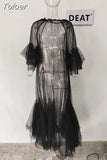 2023 Summer Women's Dress New Fashion Round Neck Loose Gauze Spliced Ruffles Sleeve Ankle-length Dresses Female