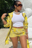 Casual Print Long Jacket and Matching Shorts Set 703-0-Outfit