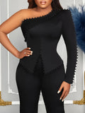 Women's 2025 Spring New Slanted Shoulder Nail OL Tongle Two-Set Large-Size