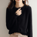2022 New 100% Cashmere And Wool Cardigan Women Coat Autumn O-Neck Collar Warm Jacket Long Sleeve Soft Sweater Female
