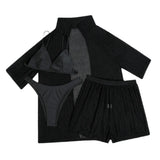 2024 Solid Color New Beach Sunscreen Shirt Shorts Four-Piece Swimsuit