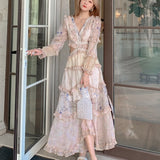 Boho A-Line Dress 2021 Elegant Autumn Women Runway Sexy Backless Cross Lace Up Long Sleeve Chiffon Holiday