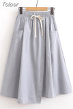 Summer A Line Skirts Women Fashion High Waist Korean Large Pocket With Drawstring Solid Color Casual Chic Skirt