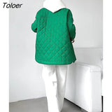 Women's Winter Plaid Quilted Jacket Thick Warm Belted Long Coat Vintage Green Loose Outerwear Oversize Streetwear Female