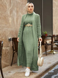 Dress New Season Autumn Winter 2 Piece Hijab Knitwear Suit Islamic Muslim Clothing Long Cardigan Model Made in