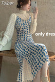 Temperament Women 2 Piece Set Turtleneck Hollow Out Sweet Tops Slim Waist Sling Bodycon Dresses Suit Roupas Femme Chic