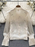 Print Sweet Fashion Women Blouse French Gengle Long Sleeve Single Breasted Tie O Neck 2022 Autumn OL Short Chiffon