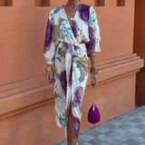 2025 Women's Dress Chic V-Neck Long Sleeve Sexy Open Long Skirt Two