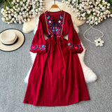 Embroidery Tassel Tuxedo With Loose Waist A Word Big Swing Dress Seaside