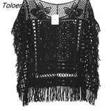 Boho Crochet Chic Lace Top Tassel Batwing Sleeve Loose Casual Beach Blouse Shirt Hollow out Floral Embroidery Women