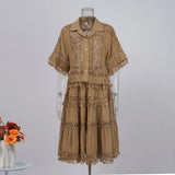 Court Style Lace Lace Hollow Hook Short Blouse High-Waisted Lace Spliced Skirt
